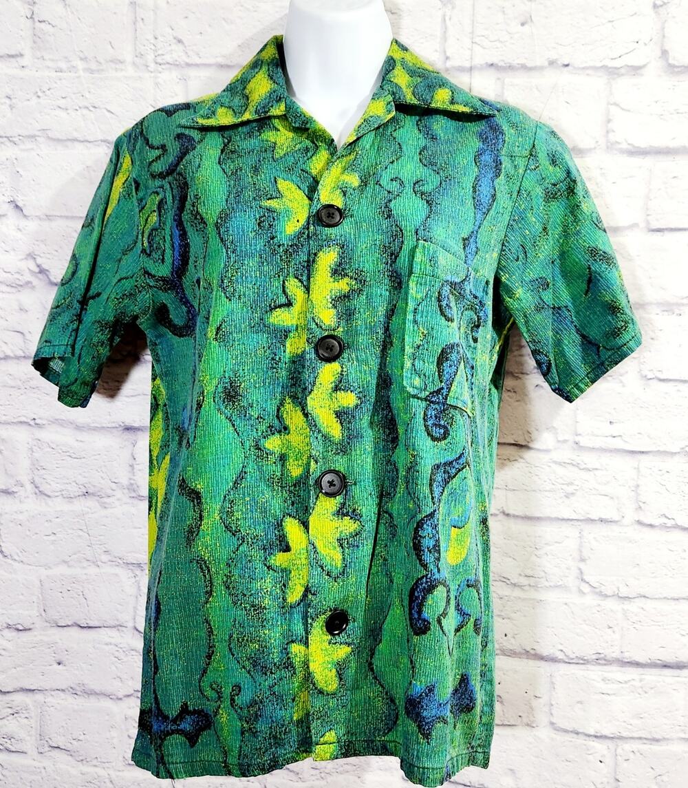 Vintage Sea Island Swimwear Barkcloth Button Up Top Small Lightweight Soft